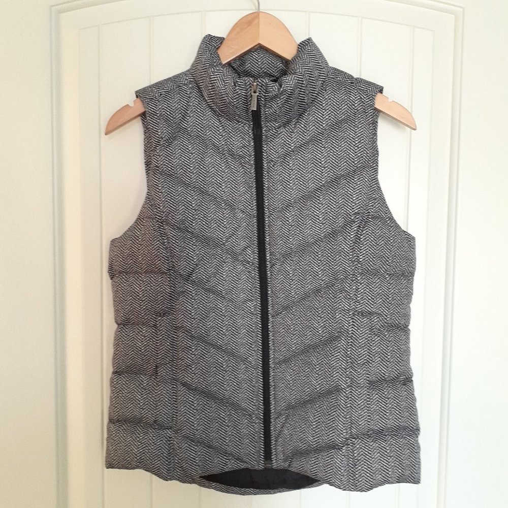 Lands' End Down Quilted Puffer Vest Black & White Herringbone Size XS